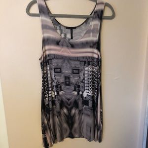 SARAH PACINI PINK GREY BLACK ABSTRACT TUNIC TANK
